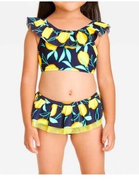 Cat & Jack Yellow and Blue Kids Two-Piece lemon print Ruffle details size 5T